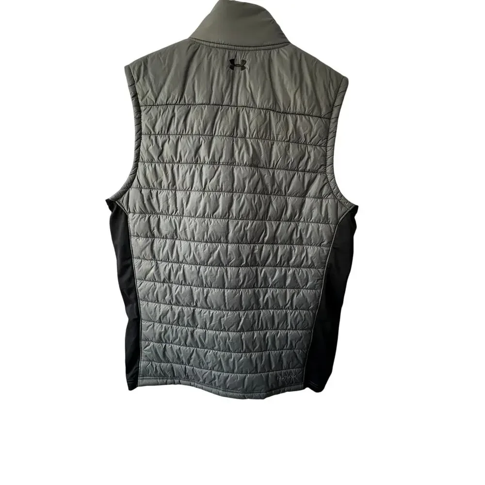 Under Armour Loose Fit Gray & Black Puffer Vest Men's Size Medium Zip Pockets